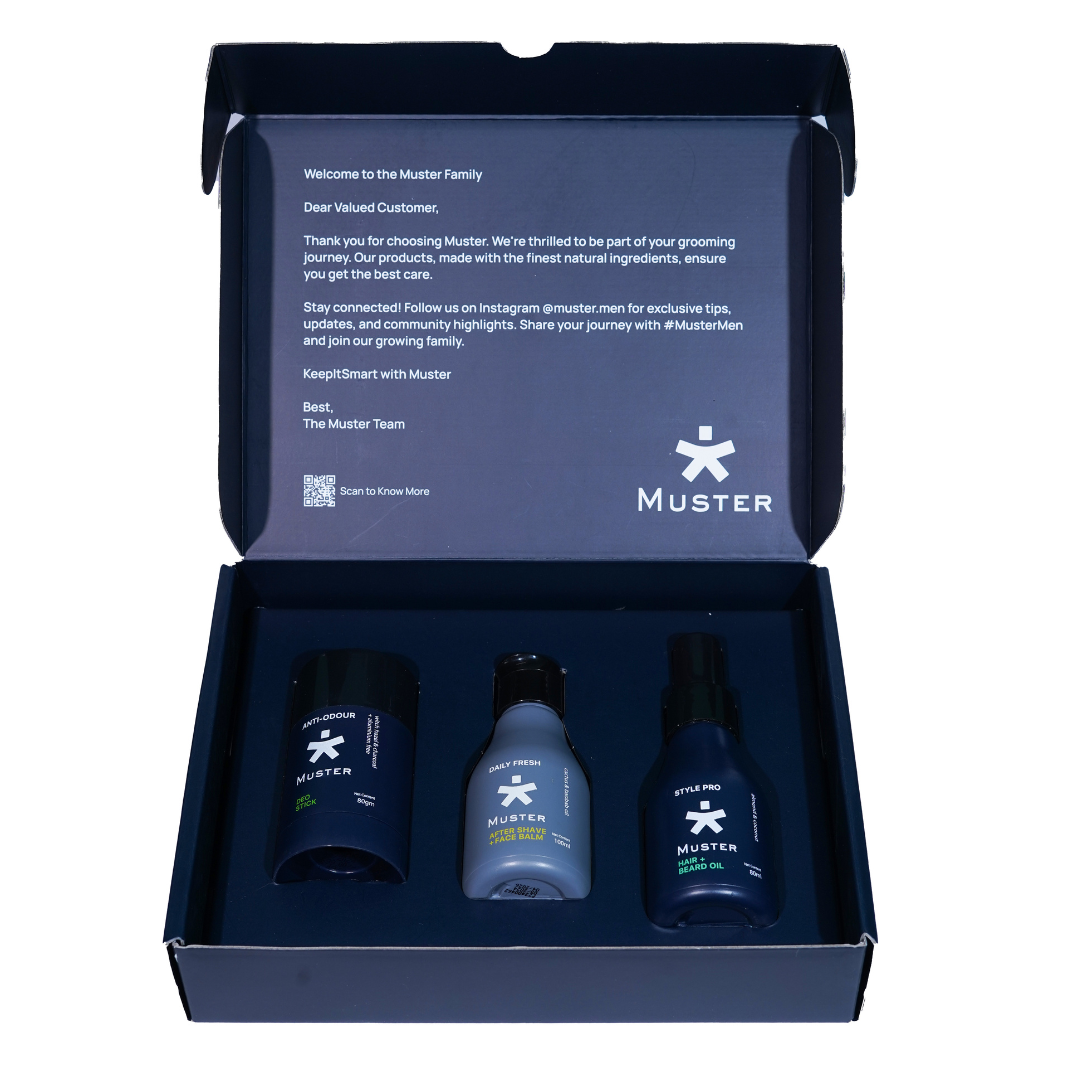 Daily Essential Grooming Kit | Deo Stick + After shave + Hair & Beard Oil | With Premium Gift Packaging