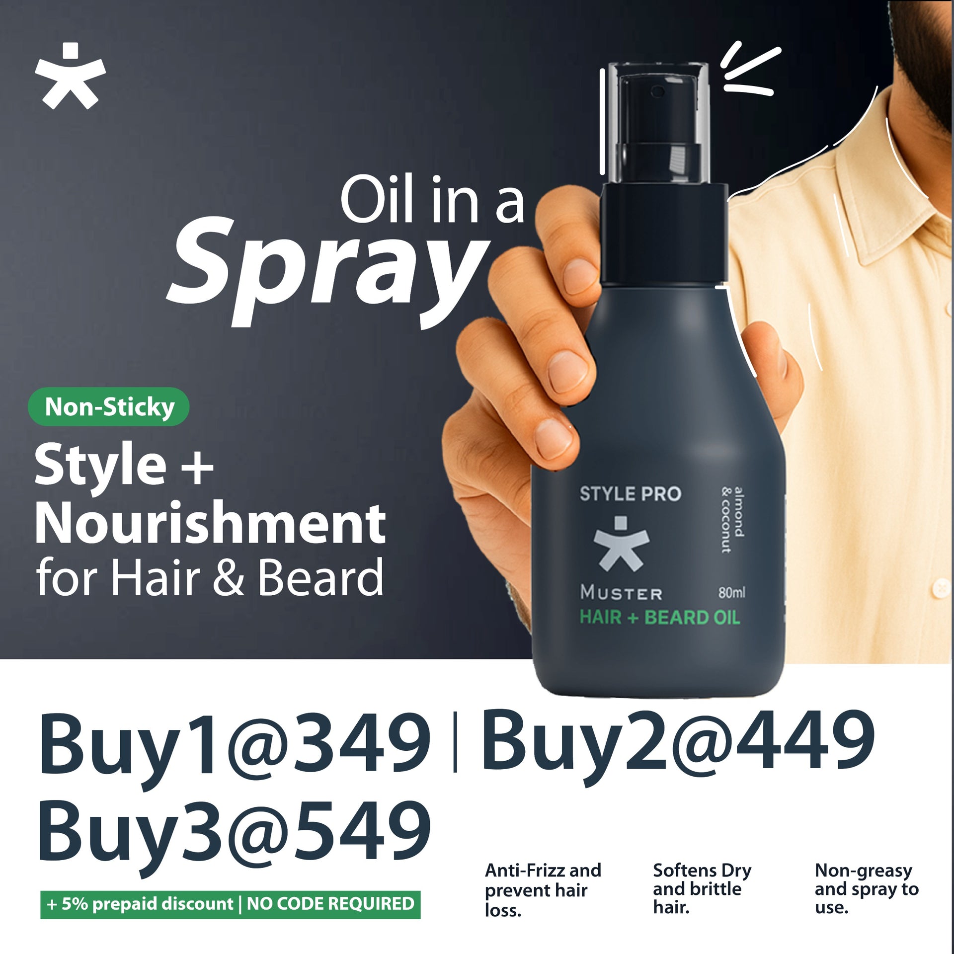 Style Pro Hair & Beard Oil - A Styling Hair and Beard Spray - 80 ml